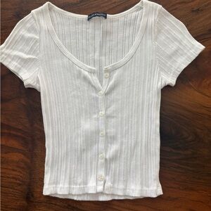 Brandy Melville Cream Ribbed Button-Down Shirt